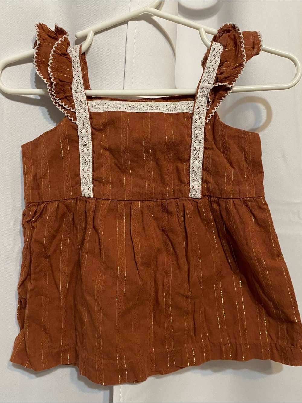 Janie and Jack 2pc Set Brownish Orange Blouse Chambray Shorts Girls 18-24 months